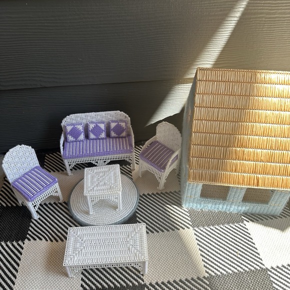 Vintage Handmade Plastic Canvas Needlepoint Doll House & Furniture Mini House - Picture 7 of 16